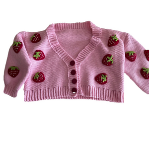 ⭐️HANDMADE crochet strawberry pink cardigan